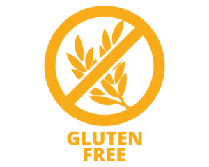 Image of wheat with circle around it and diagonal line through it, labeled Gluten-Free
